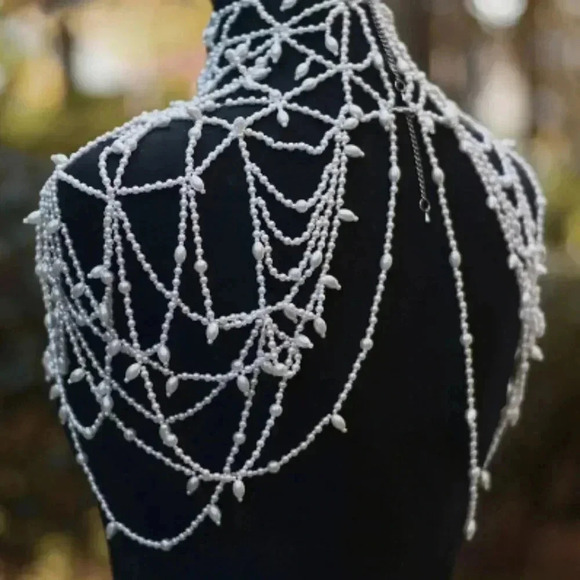 Beautiful Handmade Pearl Shoulder Wrap For Weddings, Formal Occasions & Proms - Picture 5 of 5